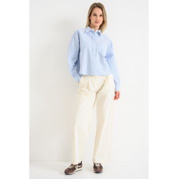 Camasa cu maneci cazute - Alb/Negru/Albastru lavanda