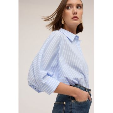 Camasa cu maneci liliac si dungi - Alb/Albastru