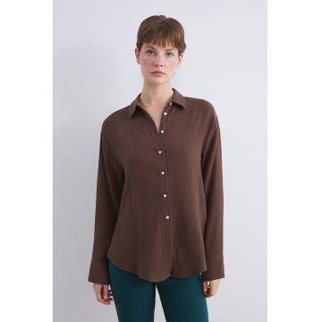 Camasa cu maneci lungi si aspect sifonat - Maro
