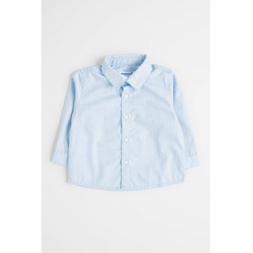 Camasa cu maneci lungi si buzunar pe piept - Alb/Albastru glaciar