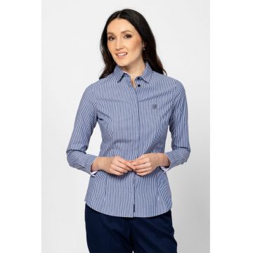 Camasa cu maneci lungi si guler clasic Romin - Alb/Albastru inchis