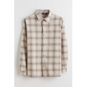 Camasa cu maneci lungi si model in carouri - Gri antracit/Bej deschis