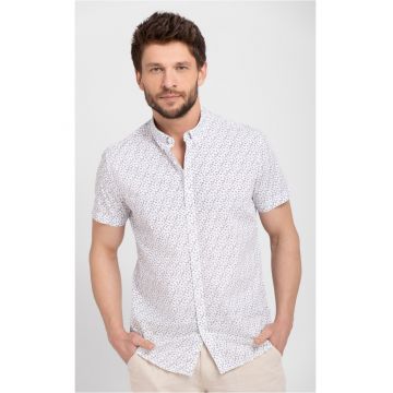 Camasa cu maneci scurte  C-Amur pentru barbati - din bumbac - Alb cu model - Slim Fit