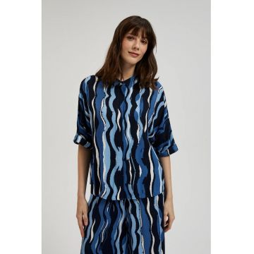 Camasa cu maneci scurte modelata in albastru - Bleumarin