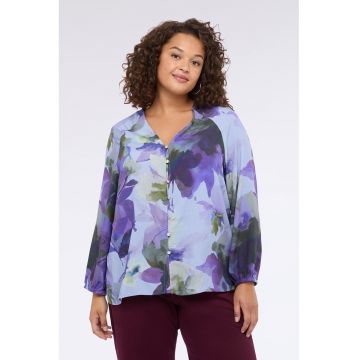 Camasa cu mansete elastice si model floral - Albastru lavanda/Kaki inchis/Ametist