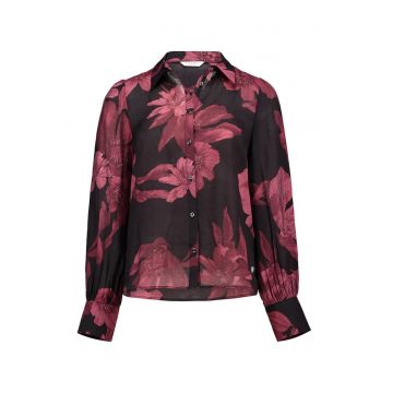 Camasa cu model floral - Negru/Rosu stins