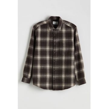 Camasa cu model in carouri - Alb fildes/Maro