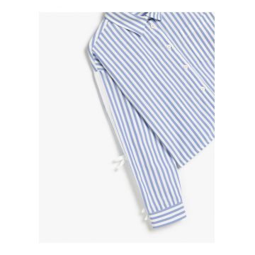 Camasa cu model in dungi si aplicatii cu funda - Albastru