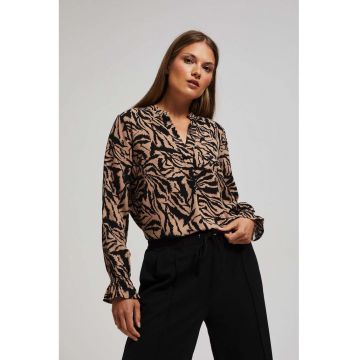 Camasa cu model si decolteu in V - bej inchis - Bej
