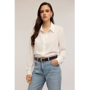 Camasa cu model uni si nasturi ascunsi - Alb fildes