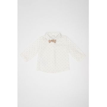 Camasa cu papion - Alb/Maro camel