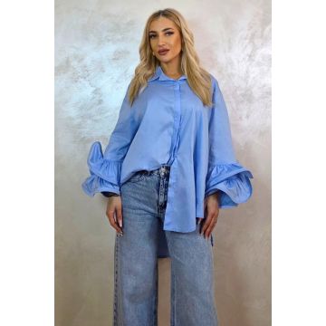 Camasa cu volane Sugar LoLLy si lungime asimetrica, Albastru Baby Blue, Marime S/M/L