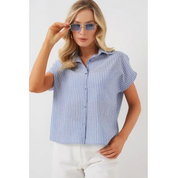 Camasa dama  BDART - albastru - bumbac - maneci scurte
