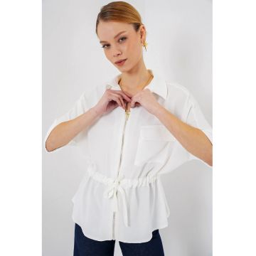 Camasa dama -  BDART - cu fermoar - alb - textil
