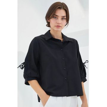 Camasa dama  BDART - maneci bufante - negru - bumbac