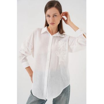 Camasa dama  brodata - alb - textil