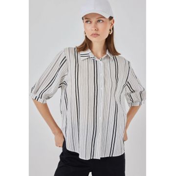 Camasa dama -  cu dungi - alb - textil