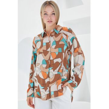 Camasa dama cu imprimeu  BDART - viscoza - cu maneci lungi - maro