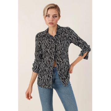 Camasa dama cu imprimeu  BDART - viscoza - maneci lungi - negru