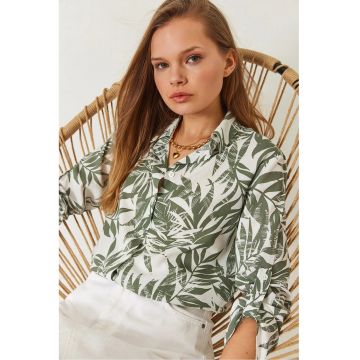 Camasa dama -  cu nasturi - imprimeu vegetal - verde - viscoza