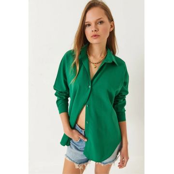 Camasa dama -  cu nasturi - verde - bumbac - poliester