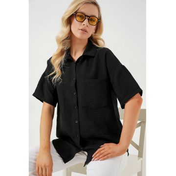 Camasa dama - HiCCUP - croiala lejera - negru - amestec de in