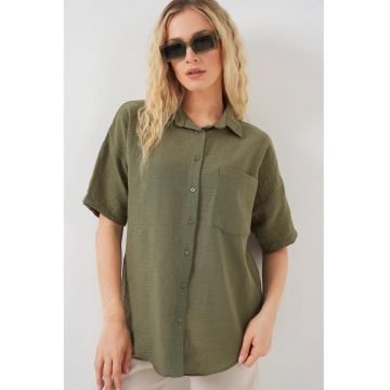 Camasa dama - HiCCUP - lejer - in - verde - cu nasturi si buzunar