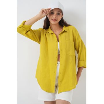 Camasa dama - HiCCUP - supradimensionata - galben mustar - textil - Galben chihlimbar