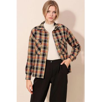 Camasa dama  in carouri - cu nasturi si buzunar - multicolor Camasa dama  in carouri - cu nasturi si buzunar - multicolor