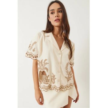 Camasa dama  LUCCI - din bumbac - maneci scurte - bej