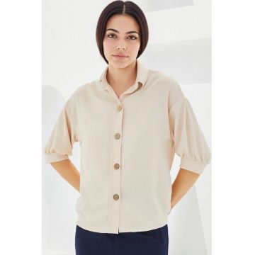 Camasa dama supradimensionata HiCCUP - natural - poliester si lycra