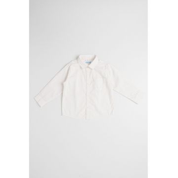 Camasa de bumbac cu buzunar pe piept - Alb/Maro camel