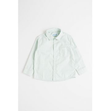 Camasa de bumbac cu buzunar pe piept - Alb/Verde pal