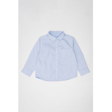 Camasa de bumbac cu buzunar pe piept - Albastru azur