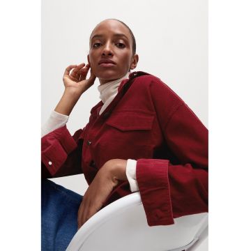 Camasa de bumbac cu buzunare cu clapa - Rosu inchis