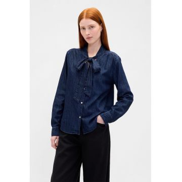 Camasa de bumbac cu funda din panglici - Bleumarin
