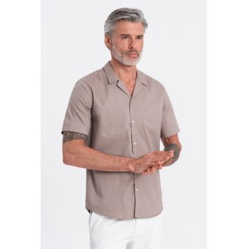 Camasa de bumbac cu maneci scurte - Bej inchis