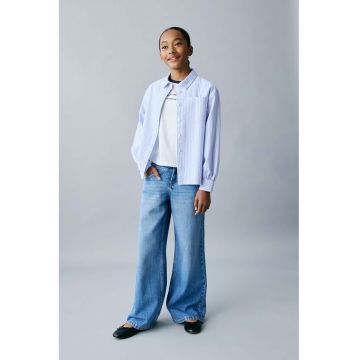 Camasa de bumbac in dungi - Alb/Albastru deschis