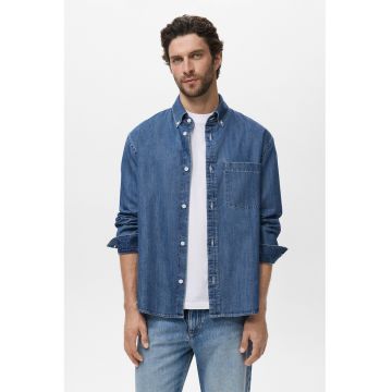 Camasa de denim cu buzunar pe piept - Albastru inchis