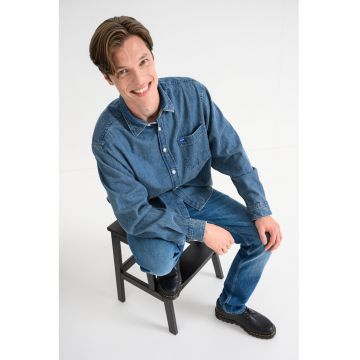 Camasa de denim cu buzunar pe piept - Albastru