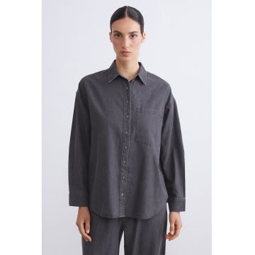 Camasa de denim cu buzunar pe piept - Gri inchis
