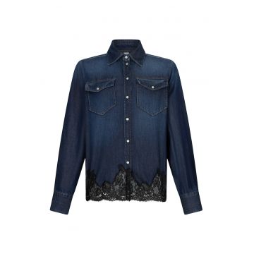 Camasa de denim cu insertii de dantela - Albastru ultramarin