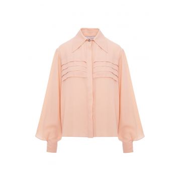Camasa de matase cu maneci bufante - Roz somon