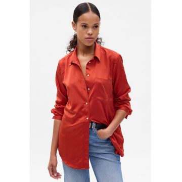 Camasa de satin cu buzunar - Portocaliu stins