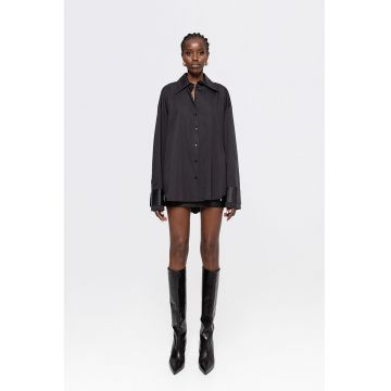 Camasa din amestec de bumbac cu garnituri din blana sintetica - Gri antracit