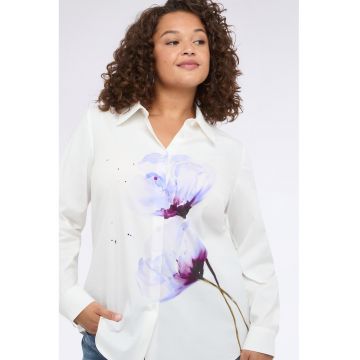 Camasa din amestec de bumbac cu imprimeu floral - Alb/Albastru pastel/Violet tyrian