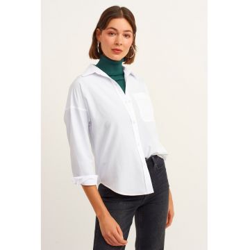 Camasa din amestec de bumbac cu maneci lungi - Alb