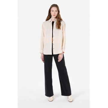 Camasa din amestec de in cu guler ascutit - Bej deschis