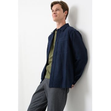 Camasa din amestec de lana cu maneci lungi - Gri carbune