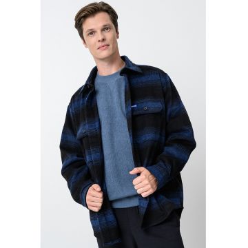 Camasa din amestec de lana Ebolt - Negru/Albastru inchis